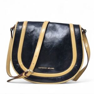 Antonio Melani Black Vintage  Leather Saddle Bag